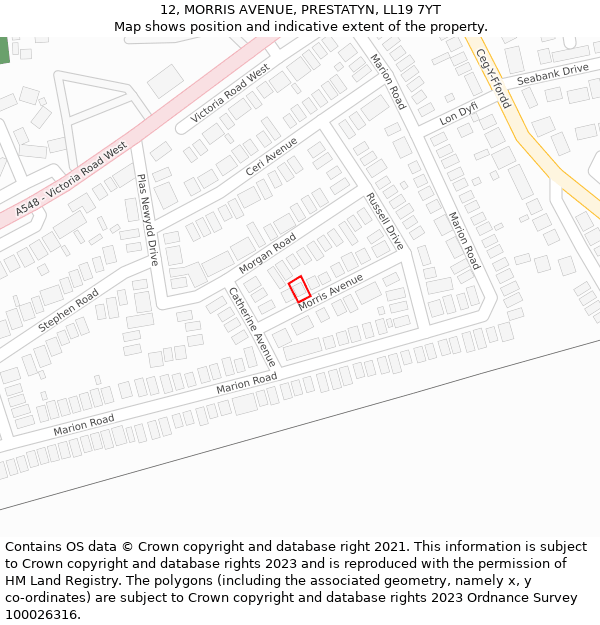 12, MORRIS AVENUE, PRESTATYN, LL19 7YT: Location map and indicative extent of plot