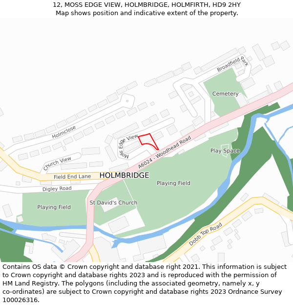 12, MOSS EDGE VIEW, HOLMBRIDGE, HOLMFIRTH, HD9 2HY: Location map and indicative extent of plot