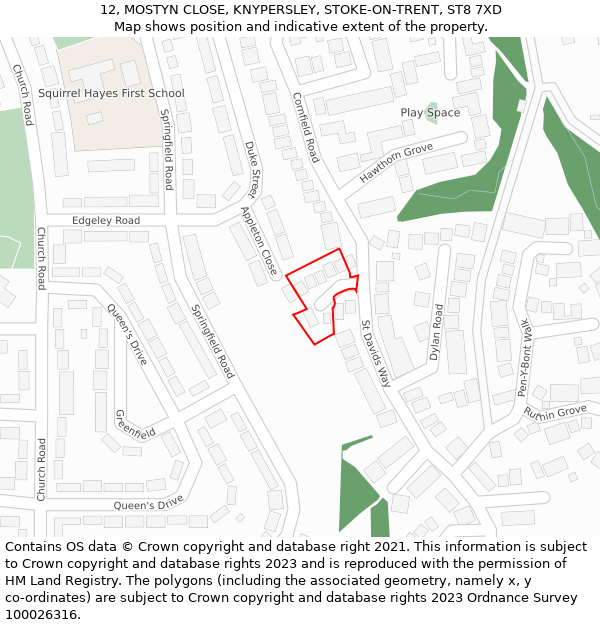 12, MOSTYN CLOSE, KNYPERSLEY, STOKE-ON-TRENT, ST8 7XD: Location map and indicative extent of plot