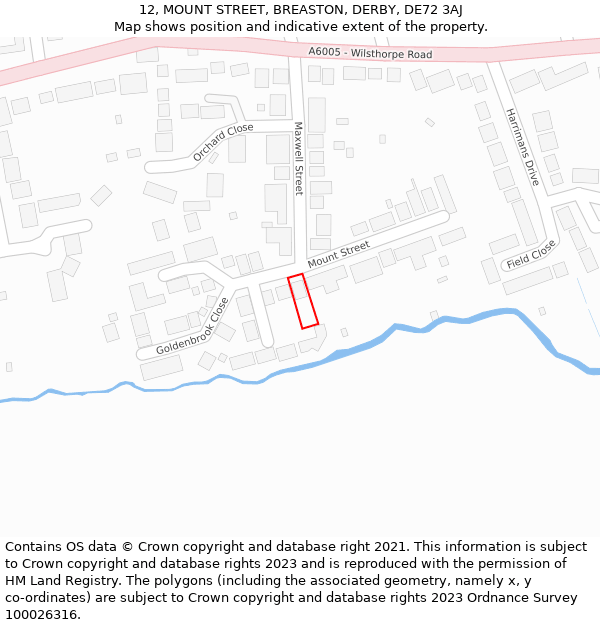 12, MOUNT STREET, BREASTON, DERBY, DE72 3AJ: Location map and indicative extent of plot