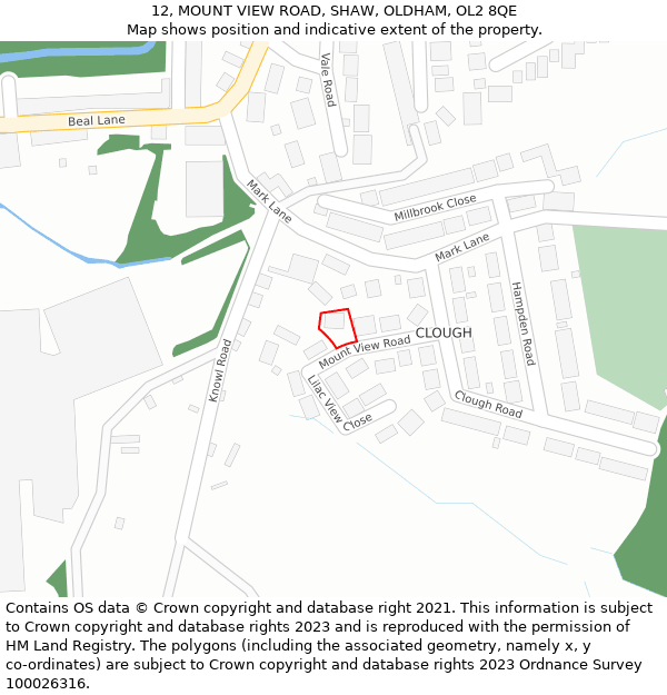 12, MOUNT VIEW ROAD, SHAW, OLDHAM, OL2 8QE: Location map and indicative extent of plot