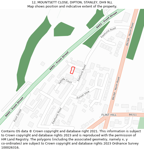 12, MOUNTSETT CLOSE, DIPTON, STANLEY, DH9 9LL: Location map and indicative extent of plot