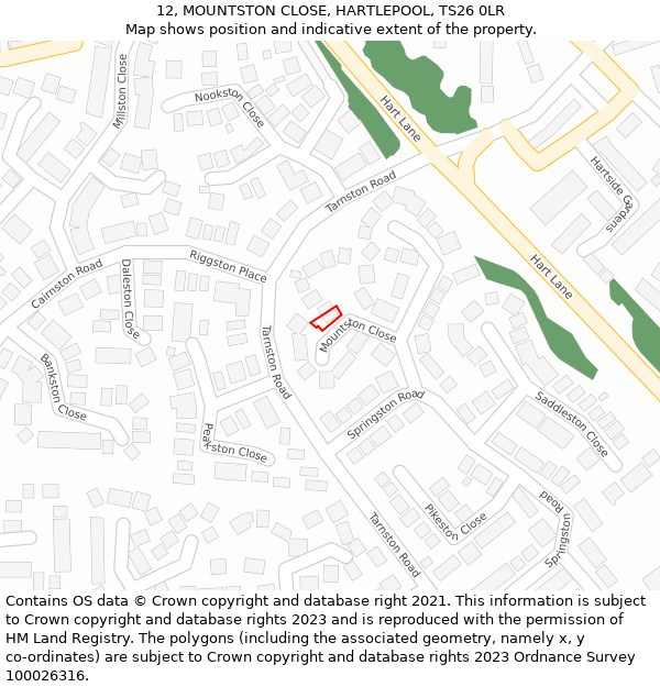 12, MOUNTSTON CLOSE, HARTLEPOOL, TS26 0LR: Location map and indicative extent of plot
