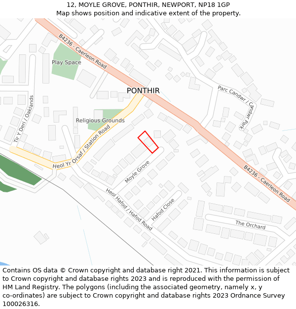 12, MOYLE GROVE, PONTHIR, NEWPORT, NP18 1GP: Location map and indicative extent of plot