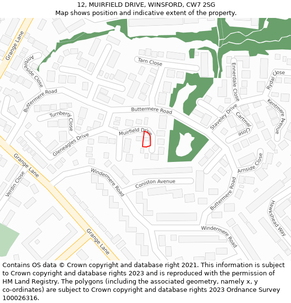 12, MUIRFIELD DRIVE, WINSFORD, CW7 2SG: Location map and indicative extent of plot