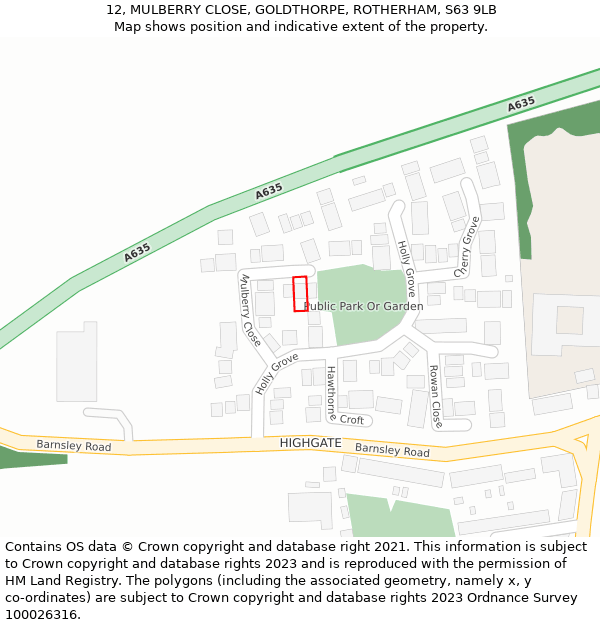 12, MULBERRY CLOSE, GOLDTHORPE, ROTHERHAM, S63 9LB: Location map and indicative extent of plot