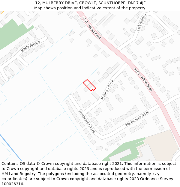 12, MULBERRY DRIVE, CROWLE, SCUNTHORPE, DN17 4JF: Location map and indicative extent of plot