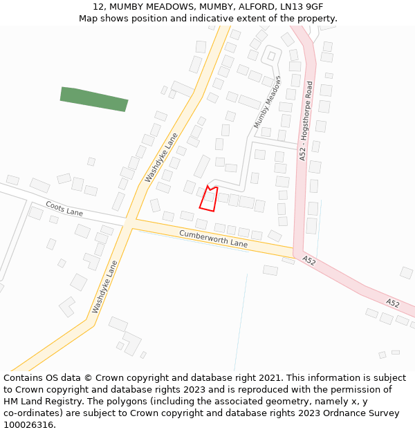 12, MUMBY MEADOWS, MUMBY, ALFORD, LN13 9GF: Location map and indicative extent of plot