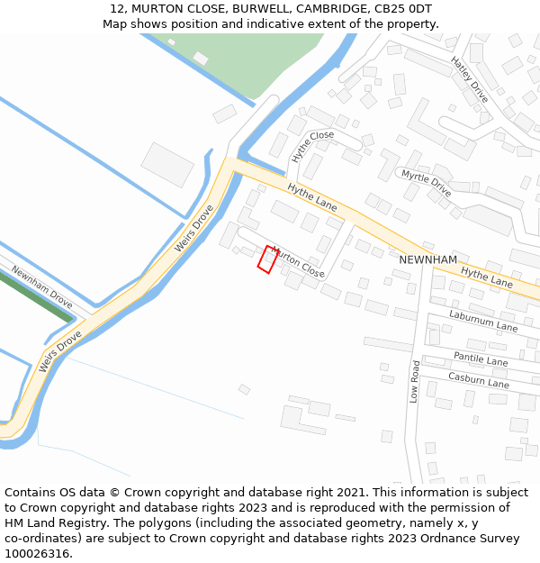 12, MURTON CLOSE, BURWELL, CAMBRIDGE, CB25 0DT: Location map and indicative extent of plot