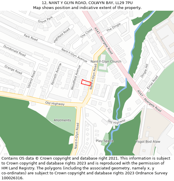 12, NANT Y GLYN ROAD, COLWYN BAY, LL29 7PU: Location map and indicative extent of plot