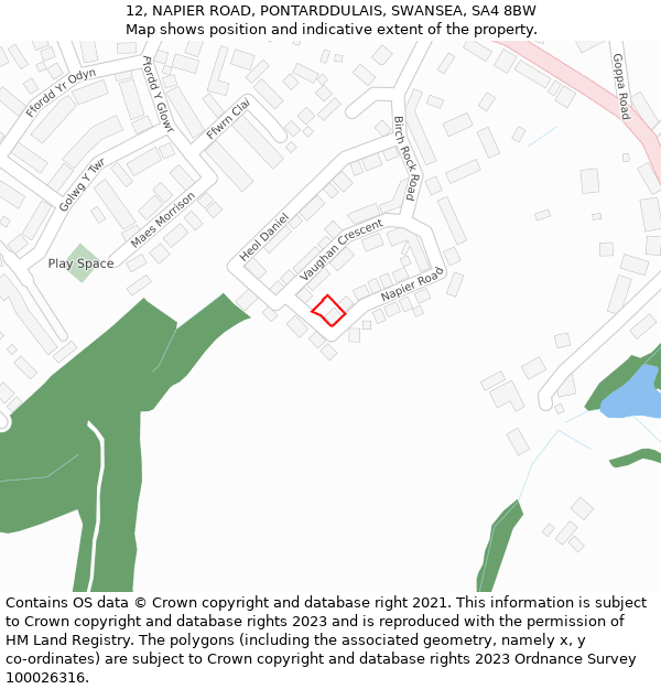 12, NAPIER ROAD, PONTARDDULAIS, SWANSEA, SA4 8BW: Location map and indicative extent of plot