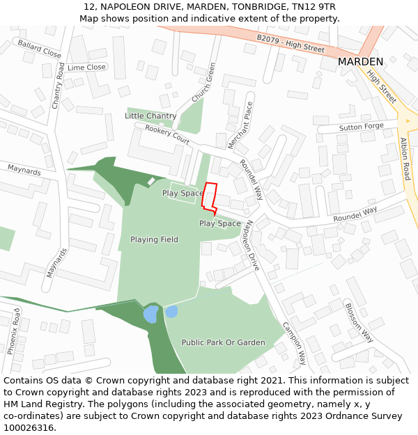 12, NAPOLEON DRIVE, MARDEN, TONBRIDGE, TN12 9TR: Location map and indicative extent of plot