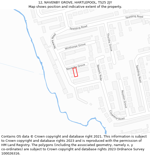 12, NAVENBY GROVE, HARTLEPOOL, TS25 2JY: Location map and indicative extent of plot