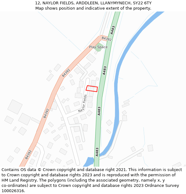 12, NAYLOR FIELDS, ARDDLEEN, LLANYMYNECH, SY22 6TY: Location map and indicative extent of plot