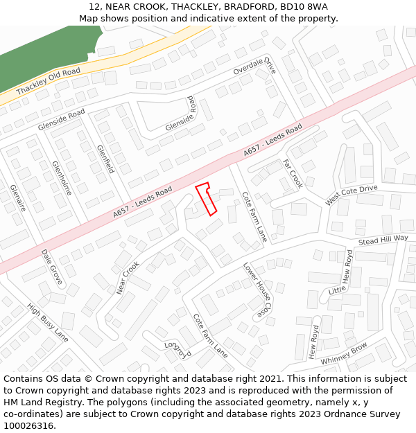 12, NEAR CROOK, THACKLEY, BRADFORD, BD10 8WA: Location map and indicative extent of plot