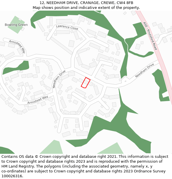 12, NEEDHAM DRIVE, CRANAGE, CREWE, CW4 8FB: Location map and indicative extent of plot