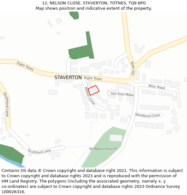 12, NELSON CLOSE, STAVERTON, TOTNES, TQ9 6PG: Location map and indicative extent of plot