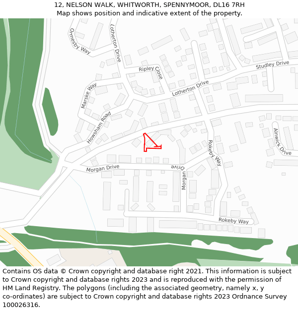 12, NELSON WALK, WHITWORTH, SPENNYMOOR, DL16 7RH: Location map and indicative extent of plot