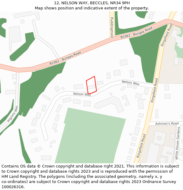12, NELSON WAY, BECCLES, NR34 9PH: Location map and indicative extent of plot