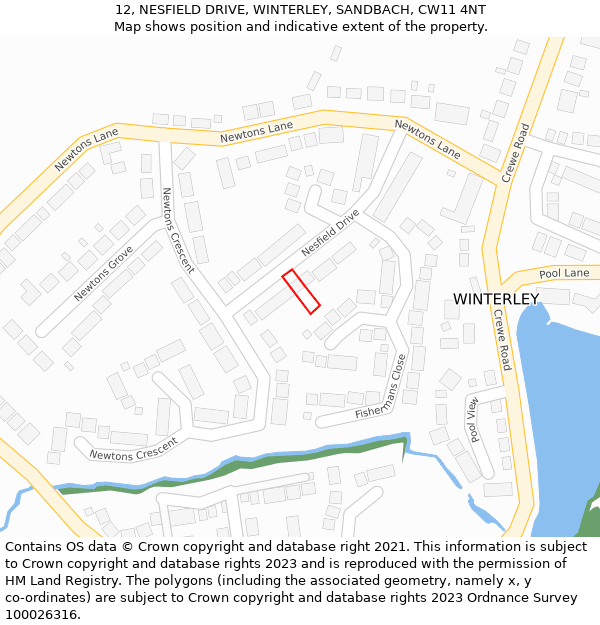 12, NESFIELD DRIVE, WINTERLEY, SANDBACH, CW11 4NT: Location map and indicative extent of plot