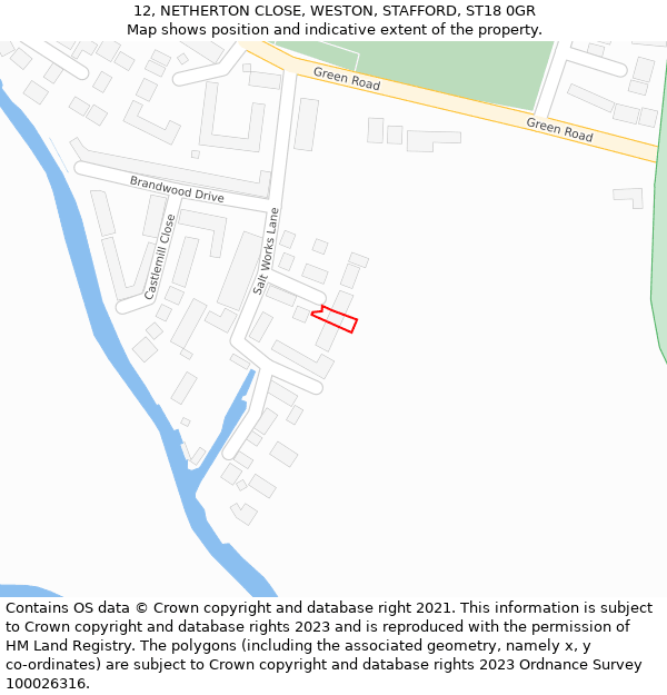 12, NETHERTON CLOSE, WESTON, STAFFORD, ST18 0GR: Location map and indicative extent of plot