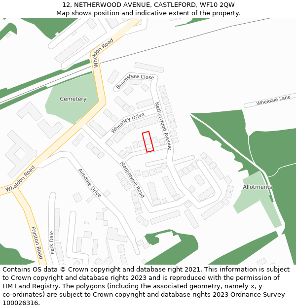 12, NETHERWOOD AVENUE, CASTLEFORD, WF10 2QW: Location map and indicative extent of plot