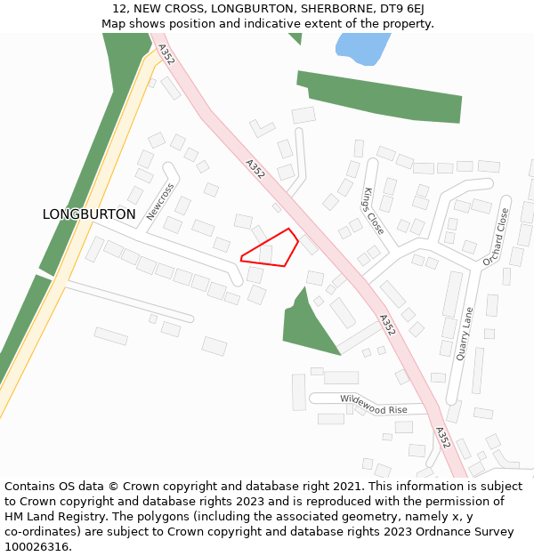 12, NEW CROSS, LONGBURTON, SHERBORNE, DT9 6EJ: Location map and indicative extent of plot