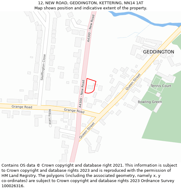 12, NEW ROAD, GEDDINGTON, KETTERING, NN14 1AT: Location map and indicative extent of plot