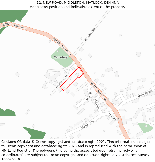 12, NEW ROAD, MIDDLETON, MATLOCK, DE4 4NA: Location map and indicative extent of plot