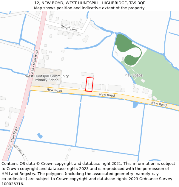 12, NEW ROAD, WEST HUNTSPILL, HIGHBRIDGE, TA9 3QE: Location map and indicative extent of plot