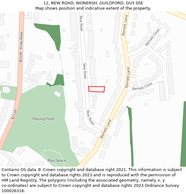 12, NEW ROAD, WONERSH, GUILDFORD, GU5 0SE: Location map and indicative extent of plot