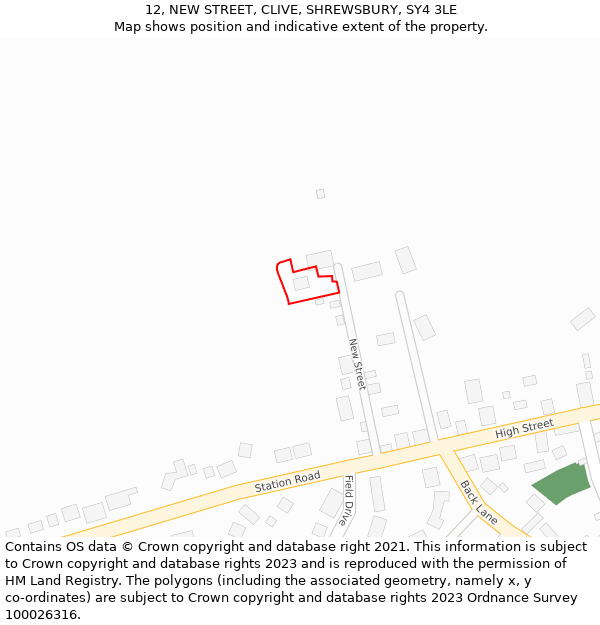 12, NEW STREET, CLIVE, SHREWSBURY, SY4 3LE: Location map and indicative extent of plot