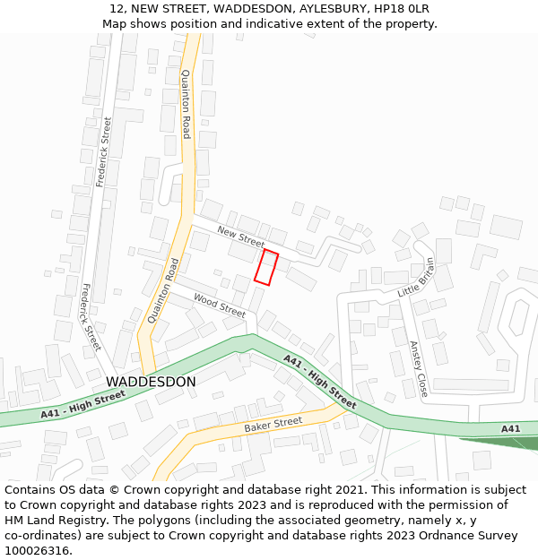 12, NEW STREET, WADDESDON, AYLESBURY, HP18 0LR: Location map and indicative extent of plot