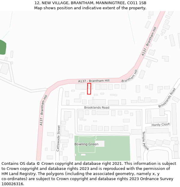 12, NEW VILLAGE, BRANTHAM, MANNINGTREE, CO11 1SB: Location map and indicative extent of plot