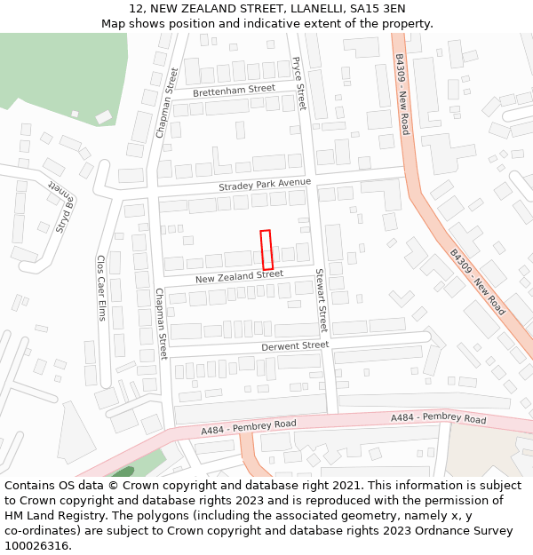 12, NEW ZEALAND STREET, LLANELLI, SA15 3EN: Location map and indicative extent of plot