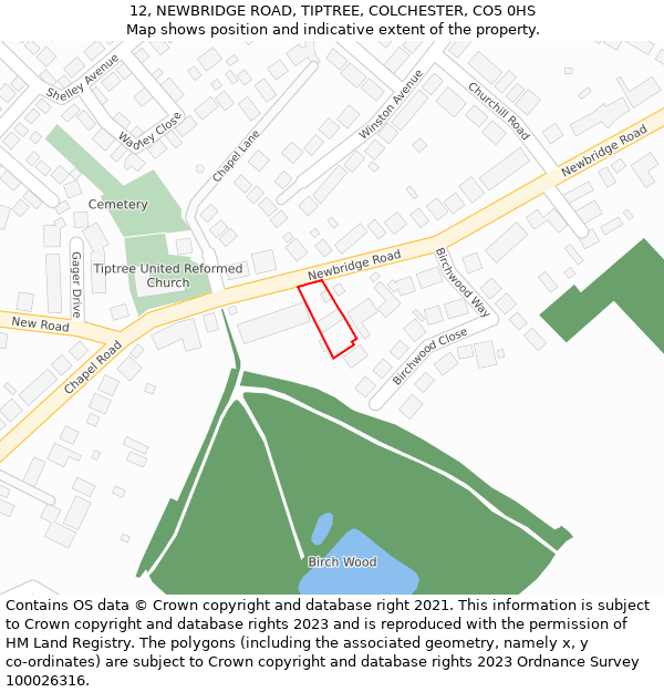 12, NEWBRIDGE ROAD, TIPTREE, COLCHESTER, CO5 0HS: Location map and indicative extent of plot