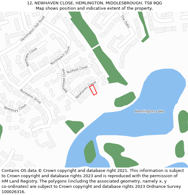 12, NEWHAVEN CLOSE, HEMLINGTON, MIDDLESBROUGH, TS8 9QG: Location map and indicative extent of plot