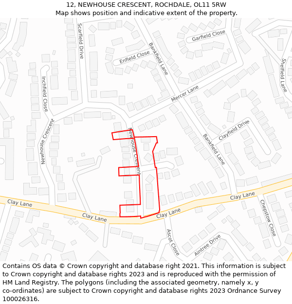 12, NEWHOUSE CRESCENT, ROCHDALE, OL11 5RW: Location map and indicative extent of plot