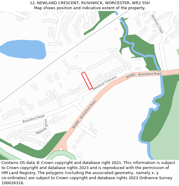 12, NEWLAND CRESCENT, RUSHWICK, WORCESTER, WR2 5SH: Location map and indicative extent of plot