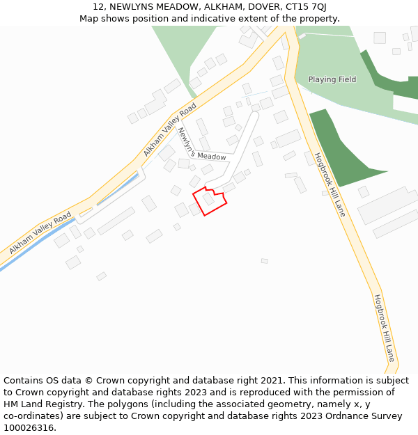 12, NEWLYNS MEADOW, ALKHAM, DOVER, CT15 7QJ: Location map and indicative extent of plot