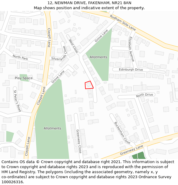 12, NEWMAN DRIVE, FAKENHAM, NR21 8AN: Location map and indicative extent of plot