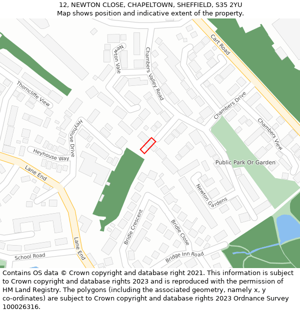 12, NEWTON CLOSE, CHAPELTOWN, SHEFFIELD, S35 2YU: Location map and indicative extent of plot