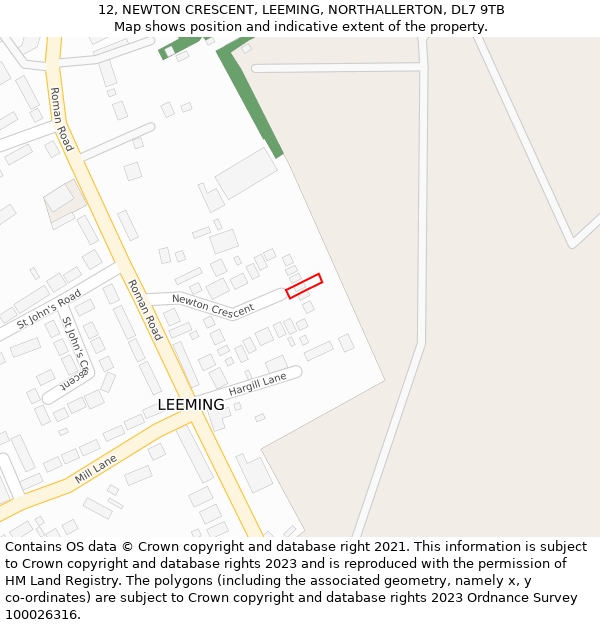 12, NEWTON CRESCENT, LEEMING, NORTHALLERTON, DL7 9TB: Location map and indicative extent of plot