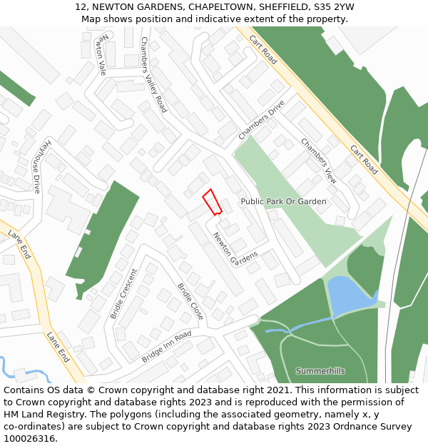 12, NEWTON GARDENS, CHAPELTOWN, SHEFFIELD, S35 2YW: Location map and indicative extent of plot
