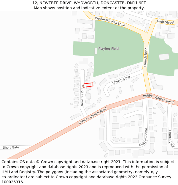 12, NEWTREE DRIVE, WADWORTH, DONCASTER, DN11 9EE: Location map and indicative extent of plot