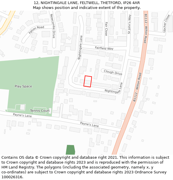 12, NIGHTINGALE LANE, FELTWELL, THETFORD, IP26 4AR: Location map and indicative extent of plot