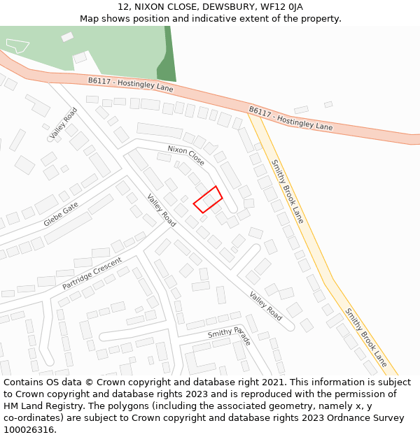 12, NIXON CLOSE, DEWSBURY, WF12 0JA: Location map and indicative extent of plot