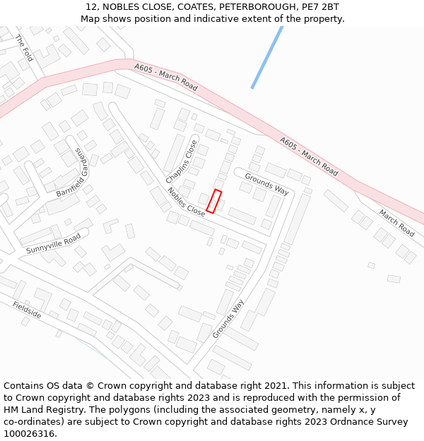 12, NOBLES CLOSE, COATES, PETERBOROUGH, PE7 2BT: Location map and indicative extent of plot