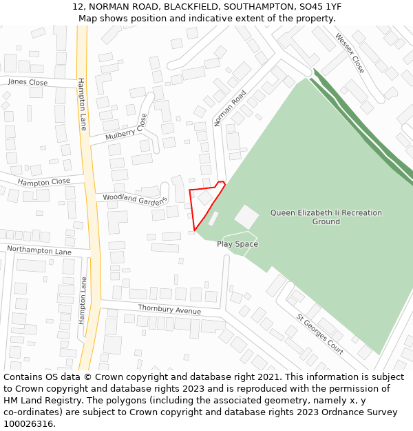 12, NORMAN ROAD, BLACKFIELD, SOUTHAMPTON, SO45 1YF: Location map and indicative extent of plot