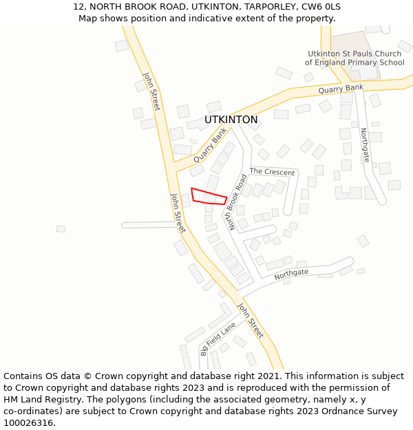 12, NORTH BROOK ROAD, UTKINTON, TARPORLEY, CW6 0LS: Location map and indicative extent of plot